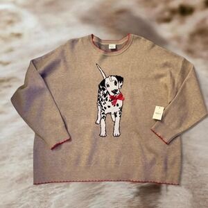 Nikka K Dalmatian Dog Knit Sweater Tan Red Bow Plus Size 2X New